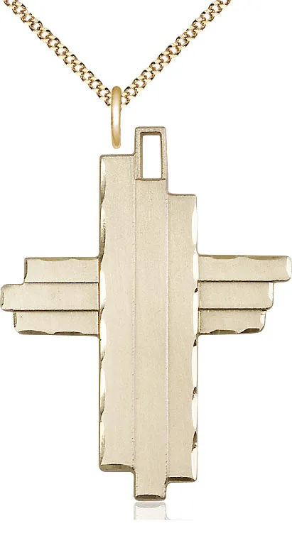 14kt Gold Filled Cross Pendant on a Gold Plate Curb Chain