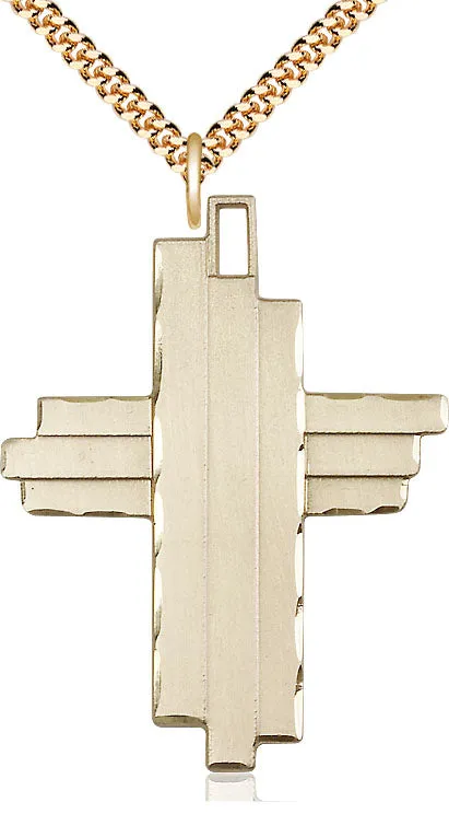 14kt Gold Filled Cross Pendant on a Gold Plate Curb Chain