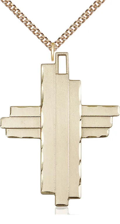 14kt Gold Filled Cross Pendant on a Gold Plate Curb Chain