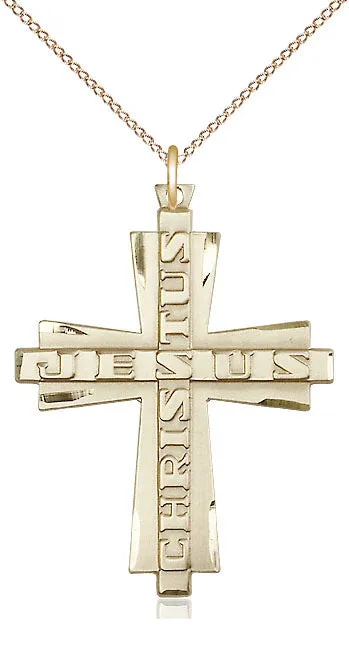 14kt Gold Filled Jesus Christus Cross Pendant on a Gold Plate Chain