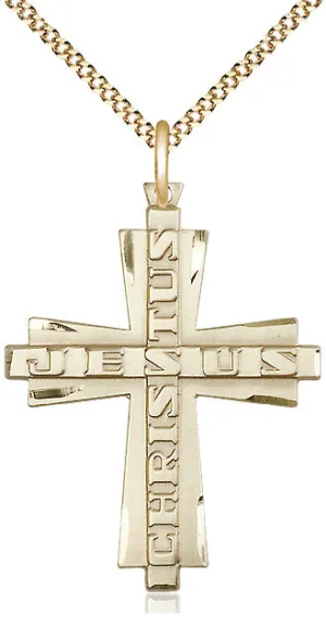 14kt Gold Filled Jesus Christus Cross Pendant on a Gold Plate Chain