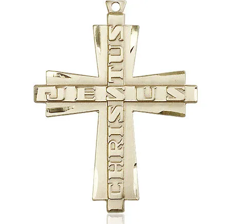 14kt Gold Filled Jesus Christus Cross Pendant on a Gold Plate Chain