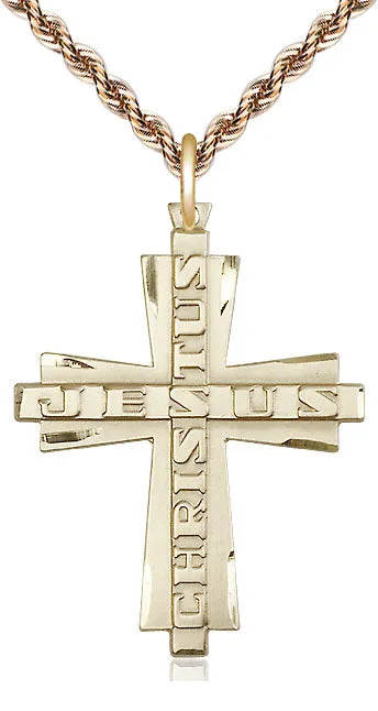 14kt Gold Filled Jesus Christus Cross Pendant on a Gold Plate Chain