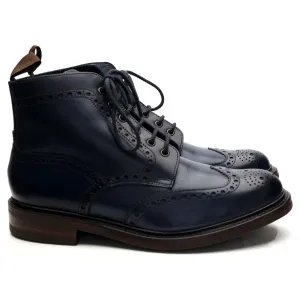 1880 'Bedale' Navy Blue Leather Brogue Boots UK 9 G