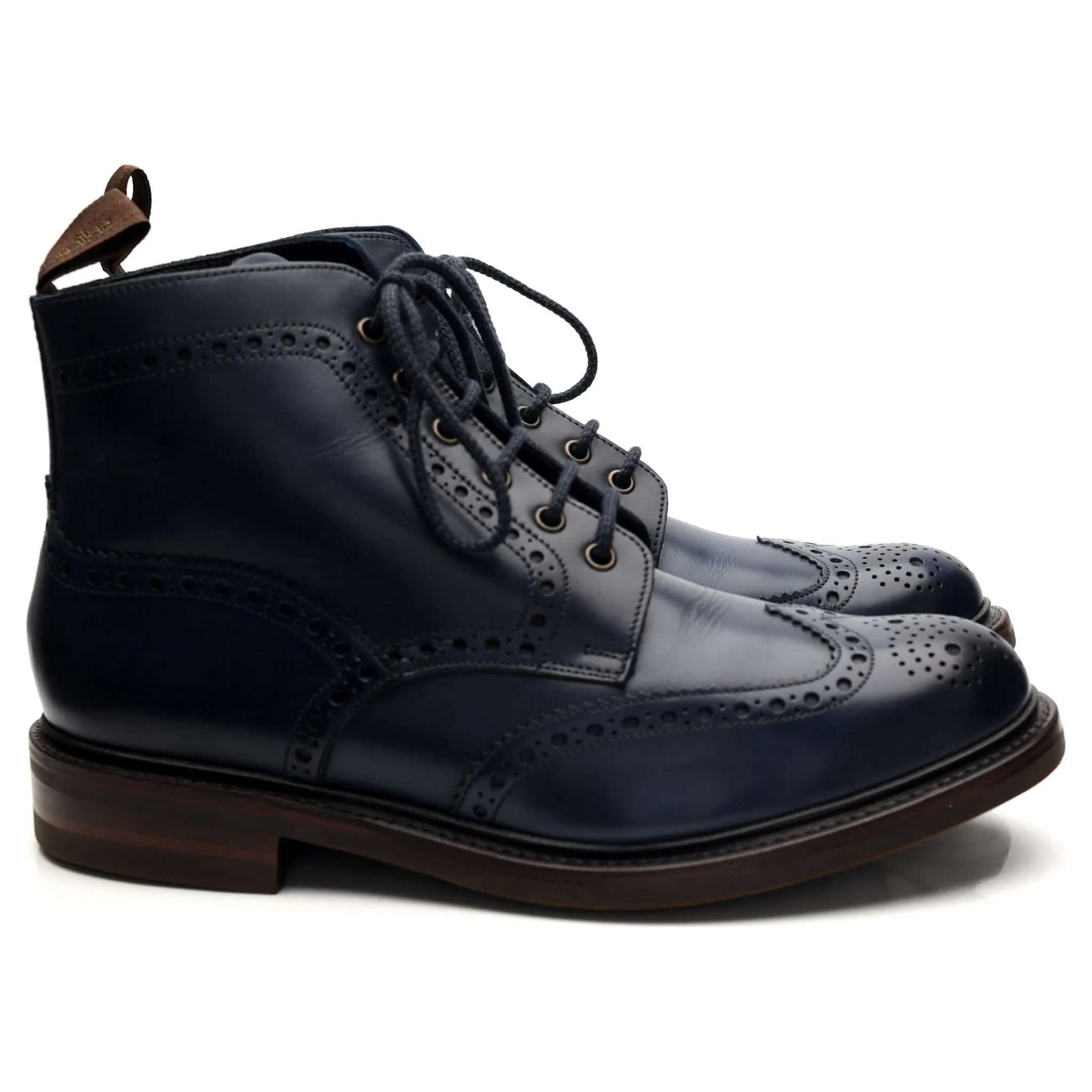 1880 'Bedale' Navy Blue Leather Brogue Boots UK 9 G