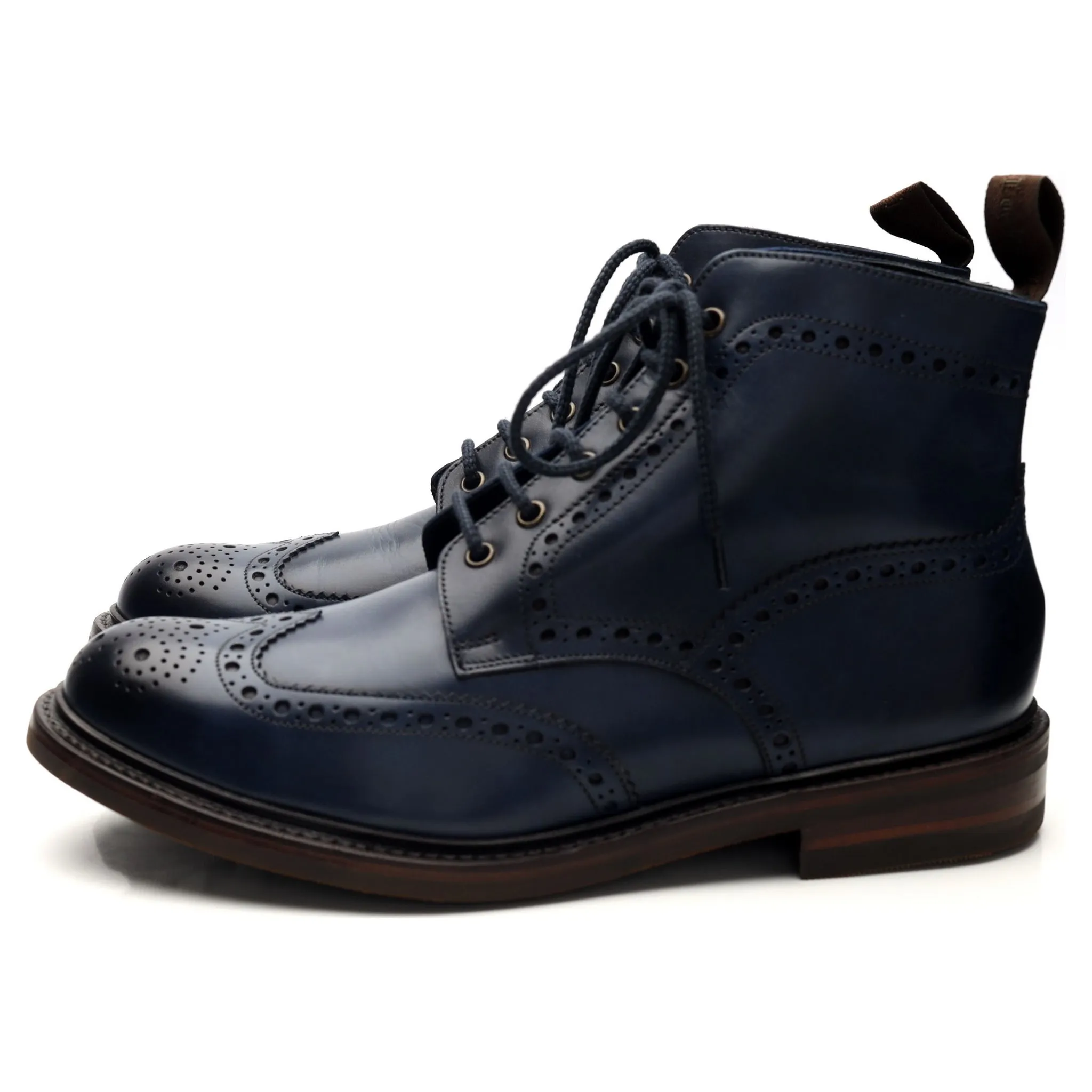 1880 'Bedale' Navy Blue Leather Brogue Boots UK 9 G