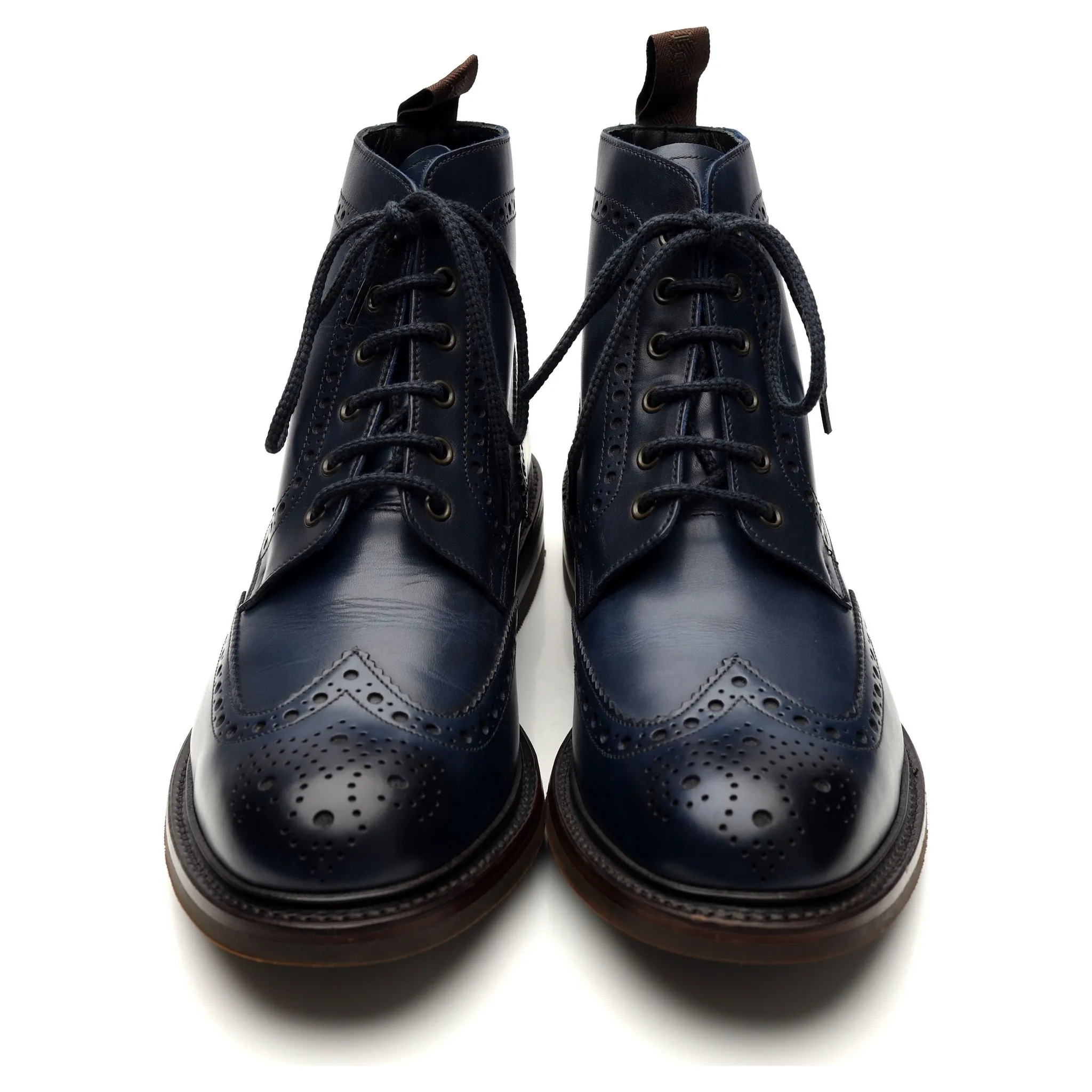 1880 'Bedale' Navy Blue Leather Brogue Boots UK 9 G