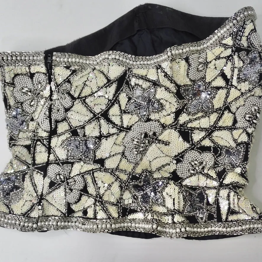 1980s Black Tie Beaded Sequin Bustier