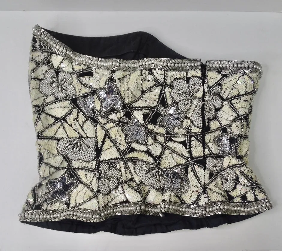 1980s Black Tie Beaded Sequin Bustier