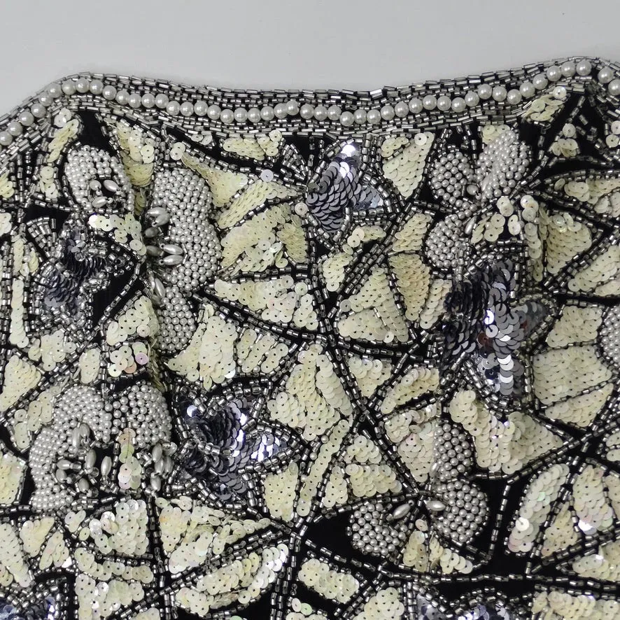 1980s Black Tie Beaded Sequin Bustier