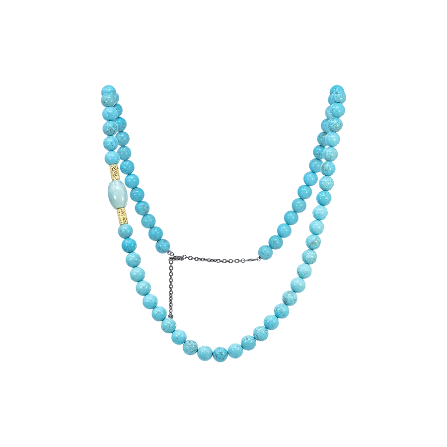 32" ARTIFACT AGATE AND TURQUOISE BEADED NECKLACE