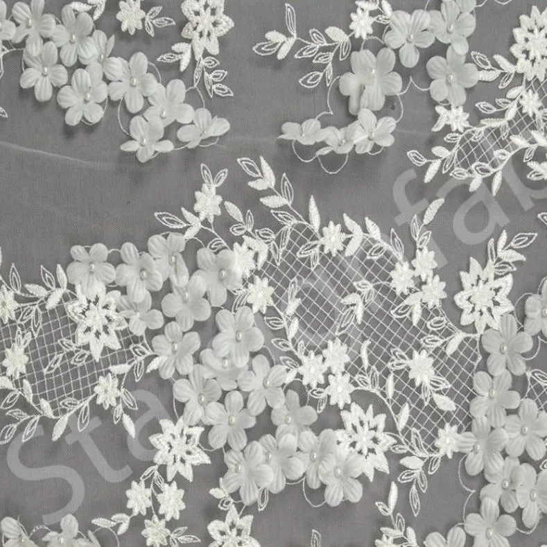 3D Flower Pattern Embroidery Wedding Dress Fabric
