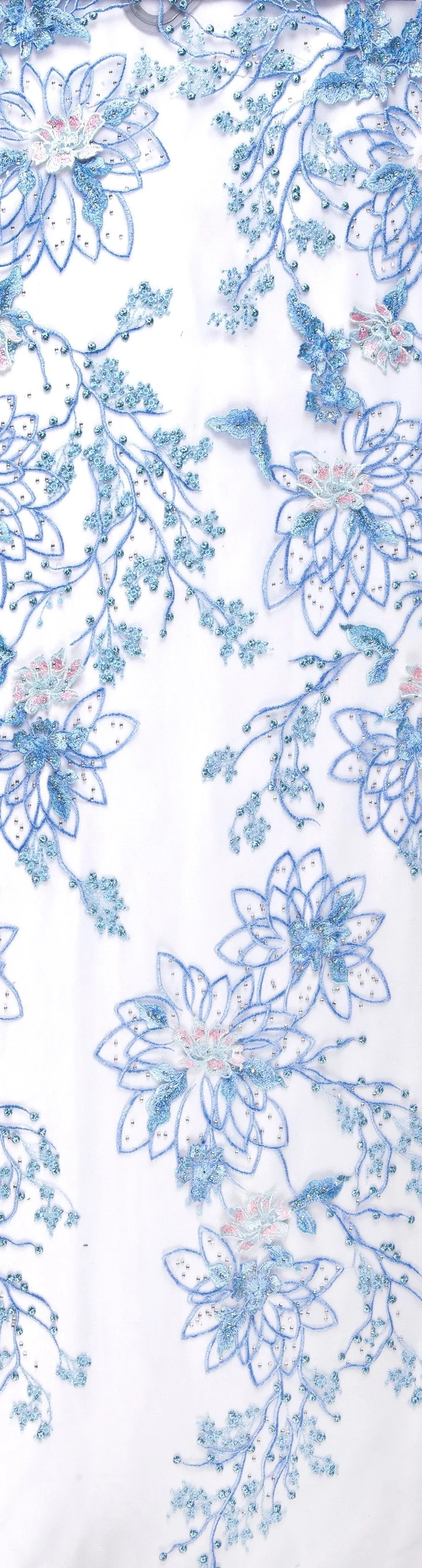 3D Multi Color Flower Design Beaded Thread Embroidery Mesh Fabric