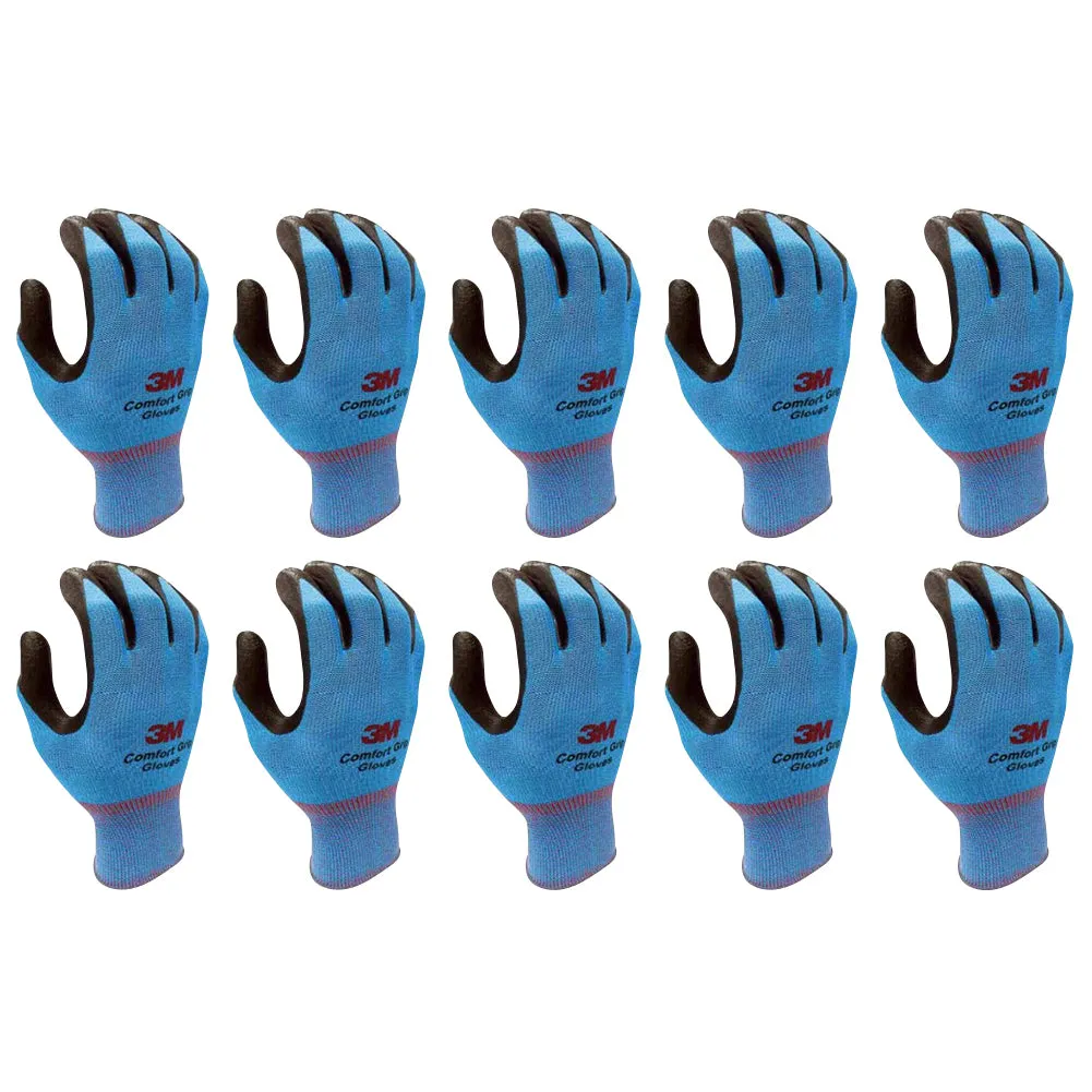 3M Nitrile Work Gloves colored - Foam Coated, Touch Screen, Machine Washable, Lightweight Comfort Gloves 10 Pairs