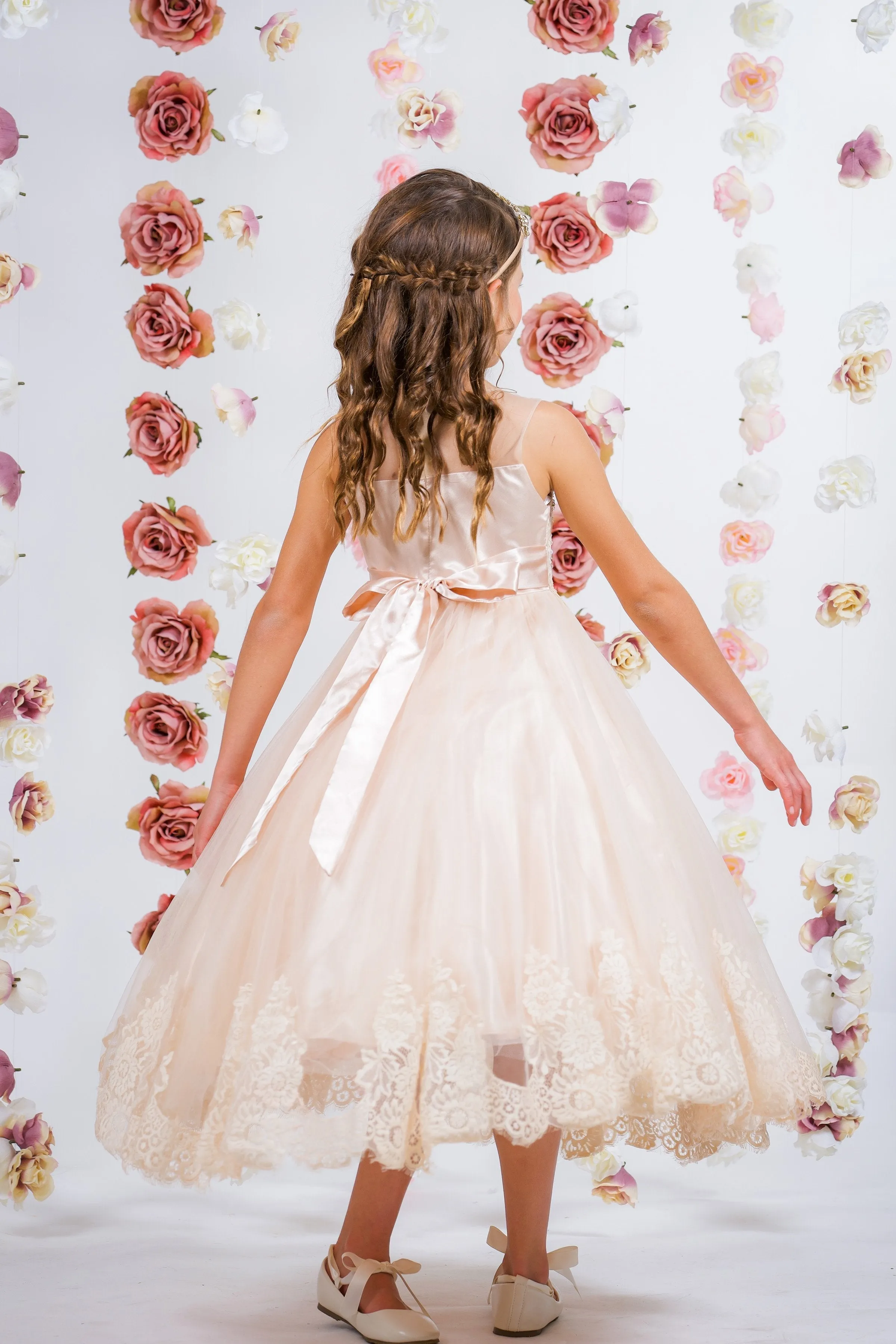 7007- Lace Applique Illusion Bateau Dress