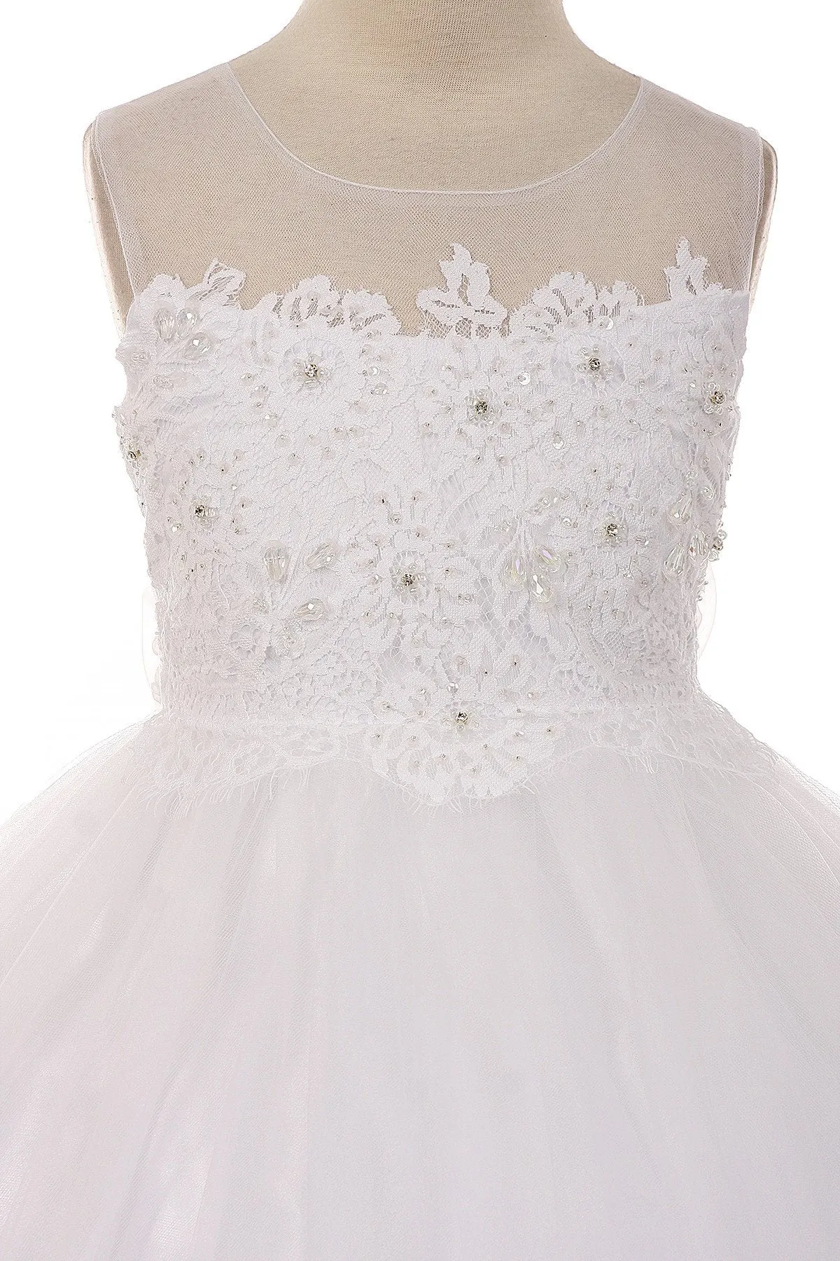 7007- Lace Applique Illusion Bateau Dress
