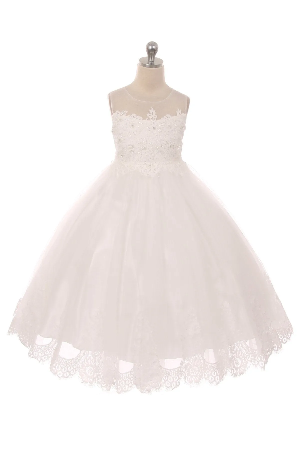 7007- Lace Applique Illusion Bateau Dress