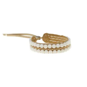 Adjustable Leather Bracelet (White, Gold)