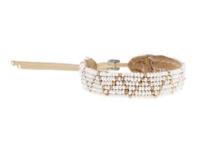 Adjustable Leather ZigZag Bracelet (White, Gold)