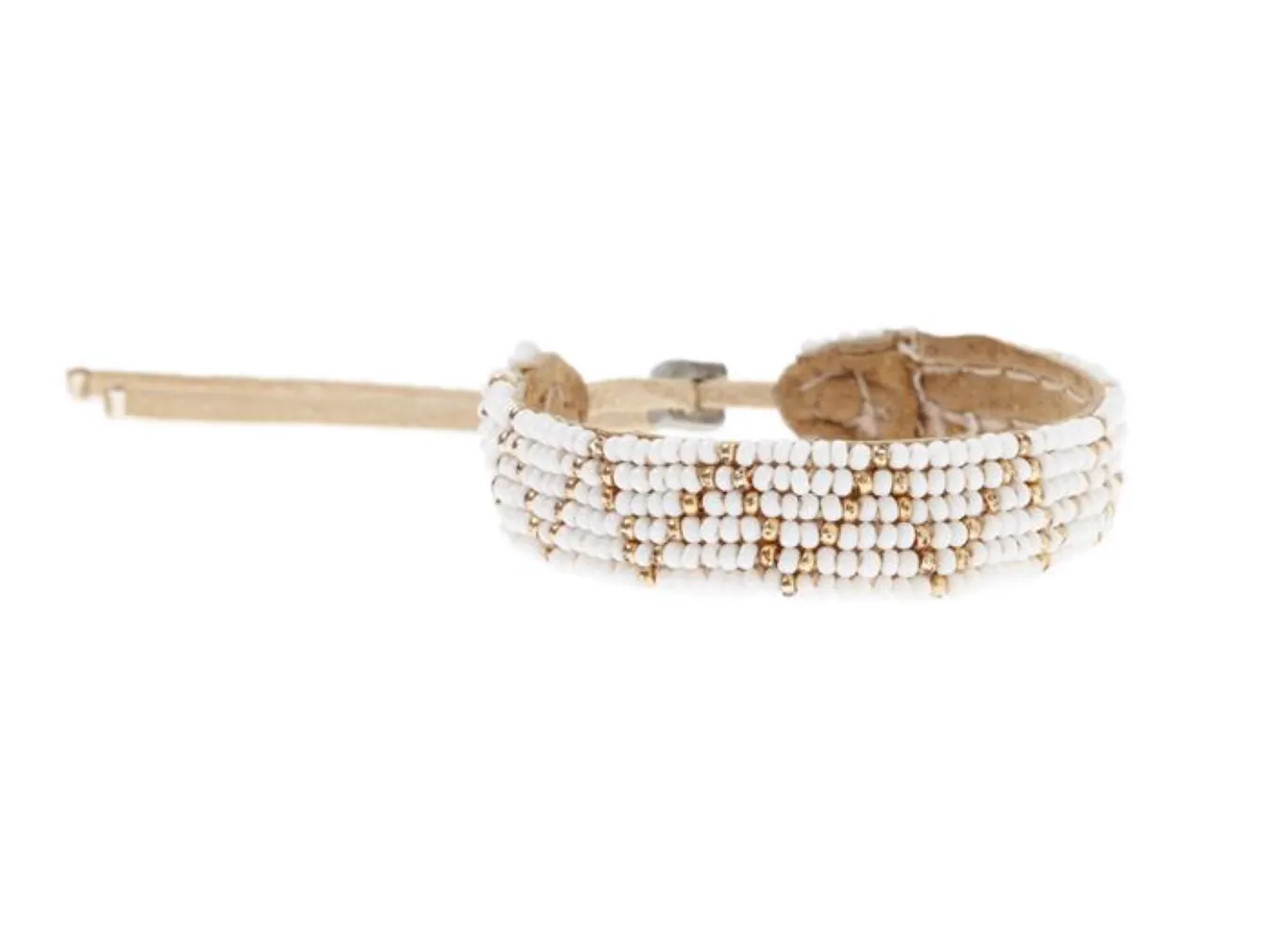 Adjustable Leather ZigZag Bracelet (White, Gold)