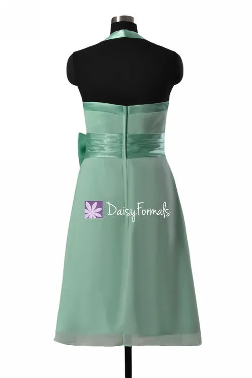 Adorable Mint Green Chiffon Party Dress Halter Neckline Bridesmaids Dress (BM8529)