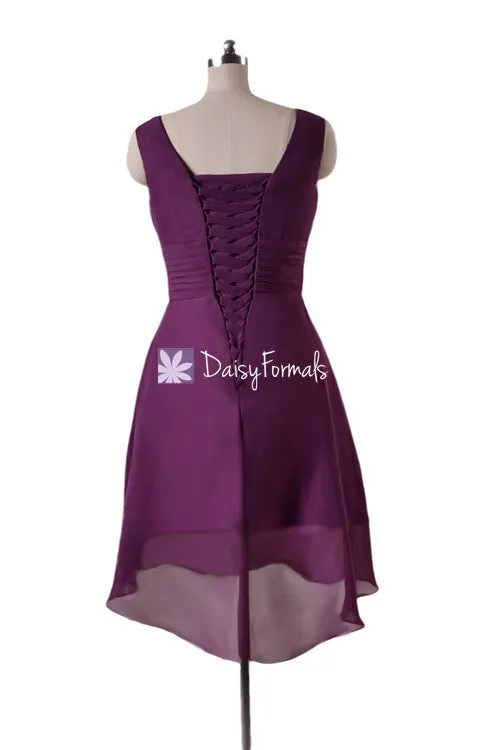 Affordable Byzantium Chiffon Evening Dress High Low Bridesmaids Dress (BM2422)