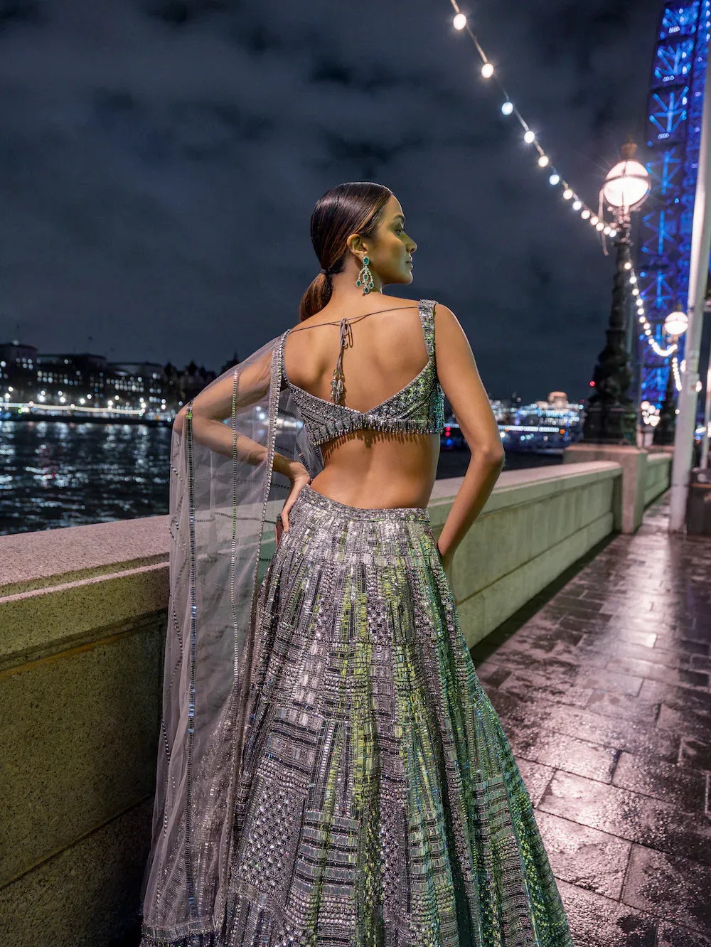 Antique Silver Sequin Lehenga Set
