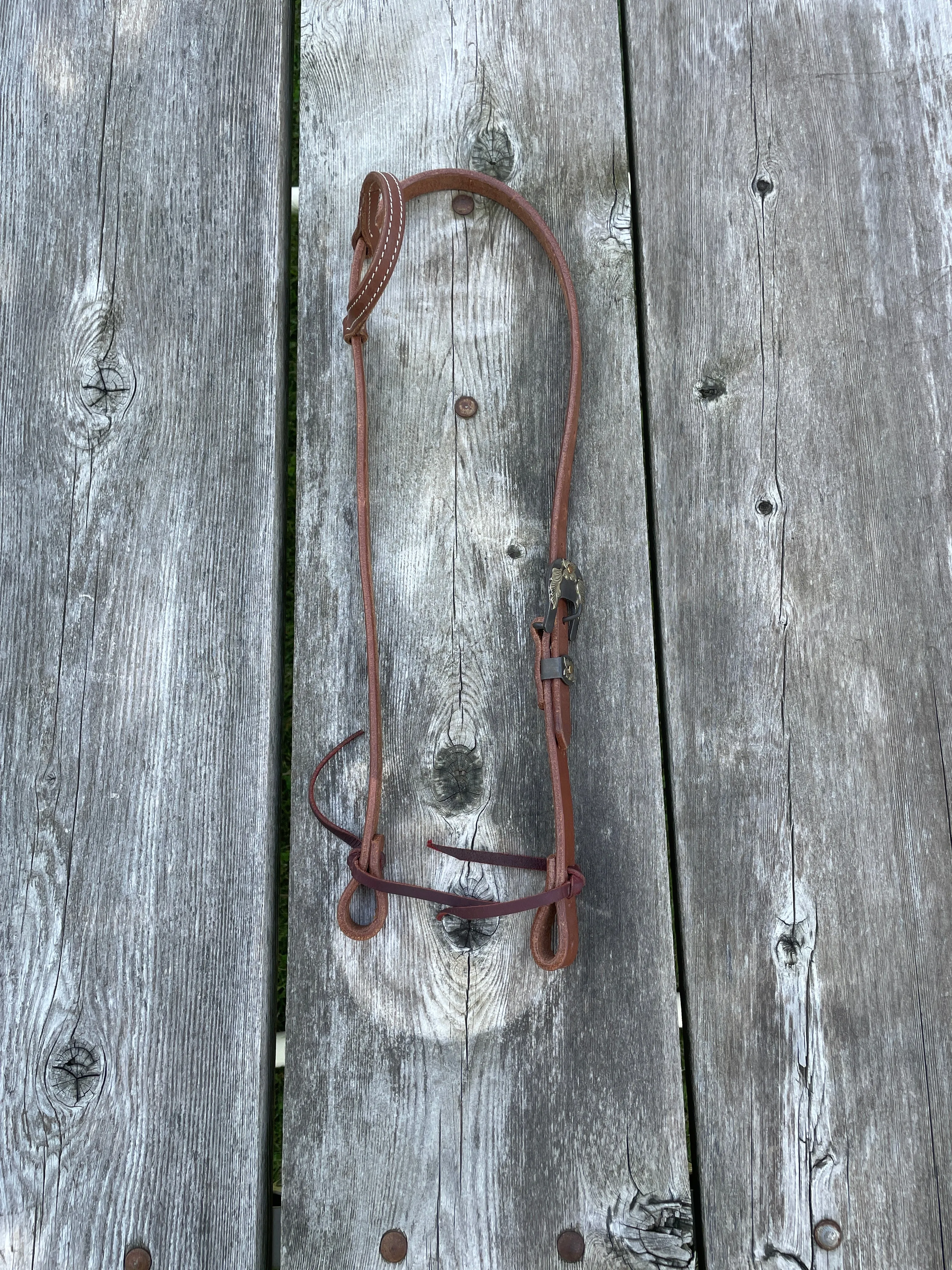 Argentina Cow Leather One Ear Headstall with Floral Overlayed Buckle