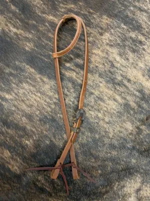 Argentina Cow Leather One Ear Headstall with Floral Overlayed Buckle