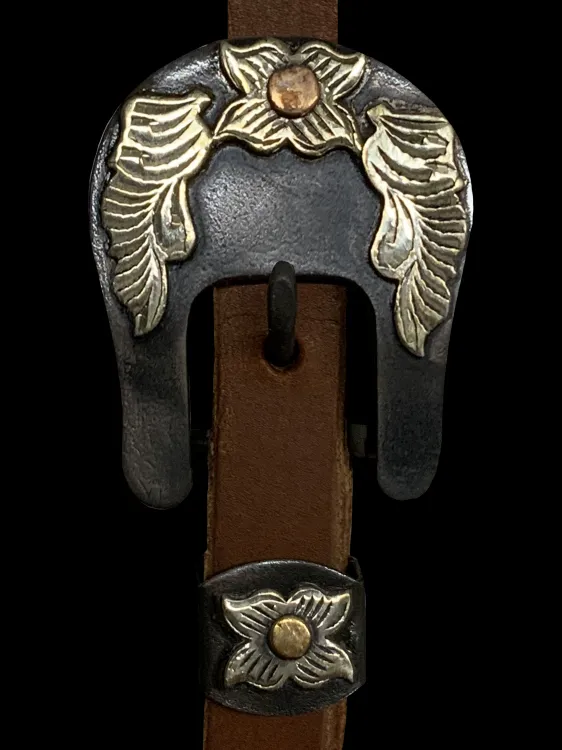 Argentina Cow Leather One Ear Headstall with Floral Overlayed Buckle