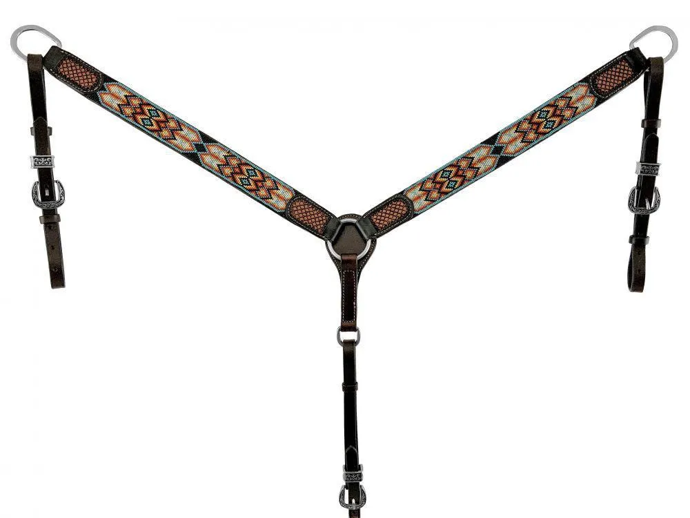 AZTEC BEADED INLAY HEADSTALL BREAST COLLAR SET