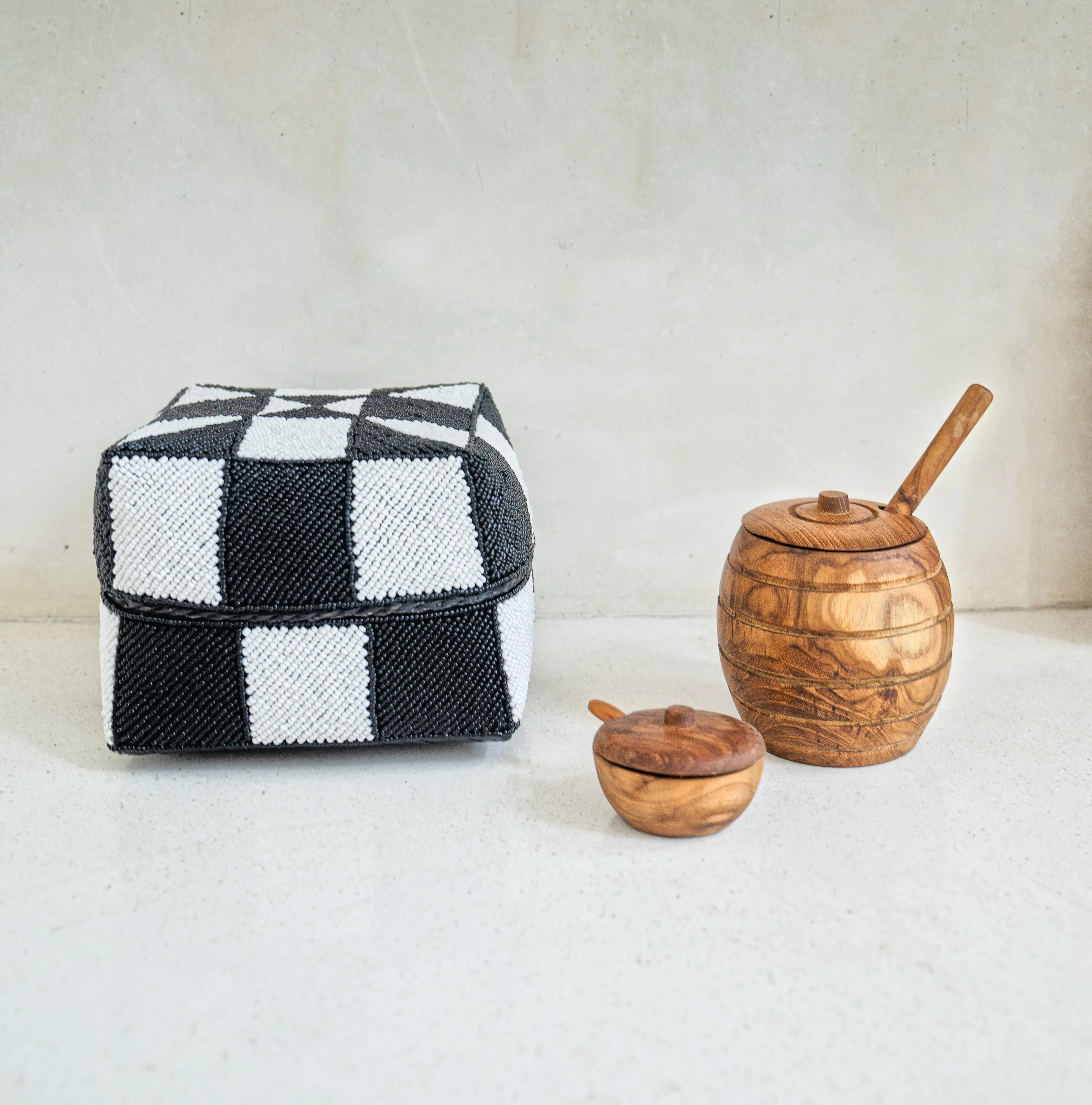 Bali Decorative Black and White Beaded Box-Set of 3