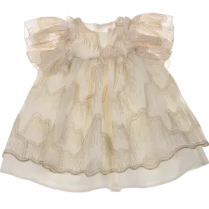 Barcellino Ivory & Gold Embroidered Dress