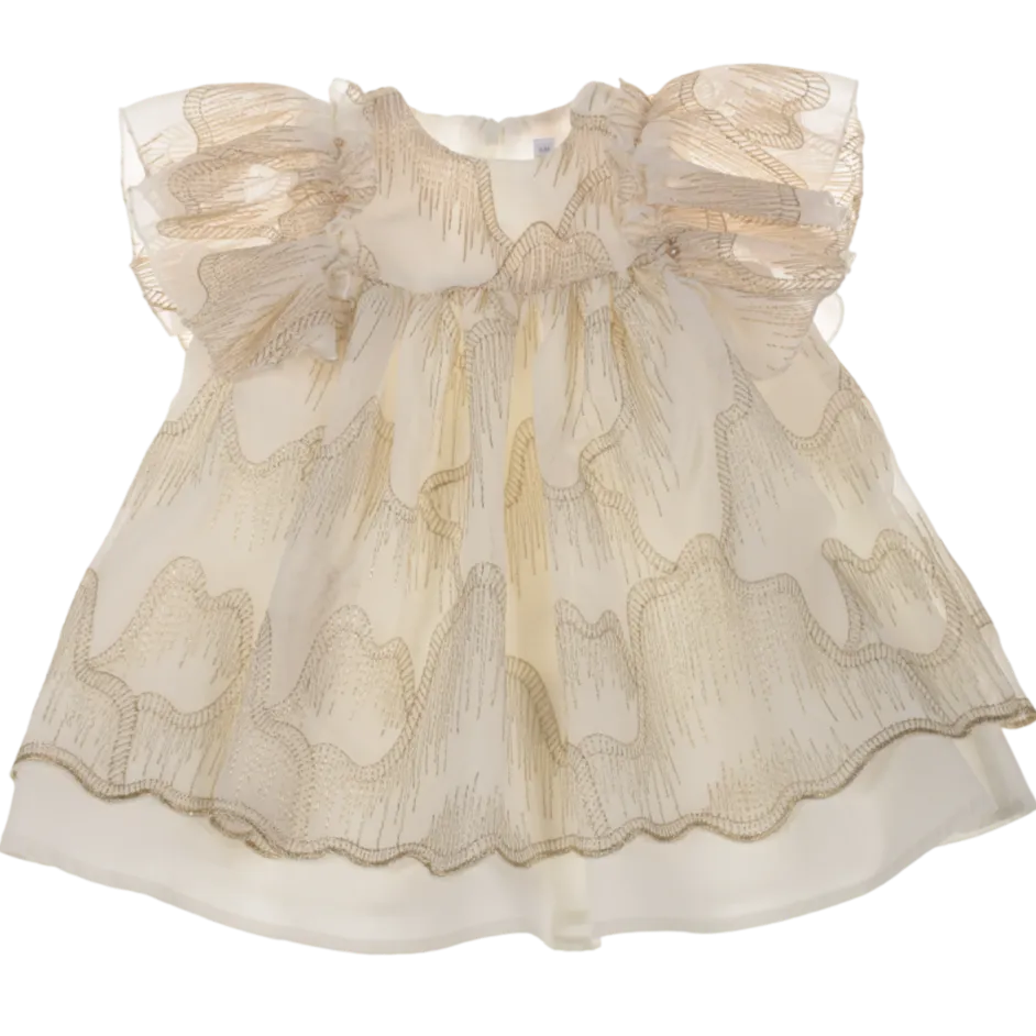 Barcellino Ivory & Gold Embroidered Dress