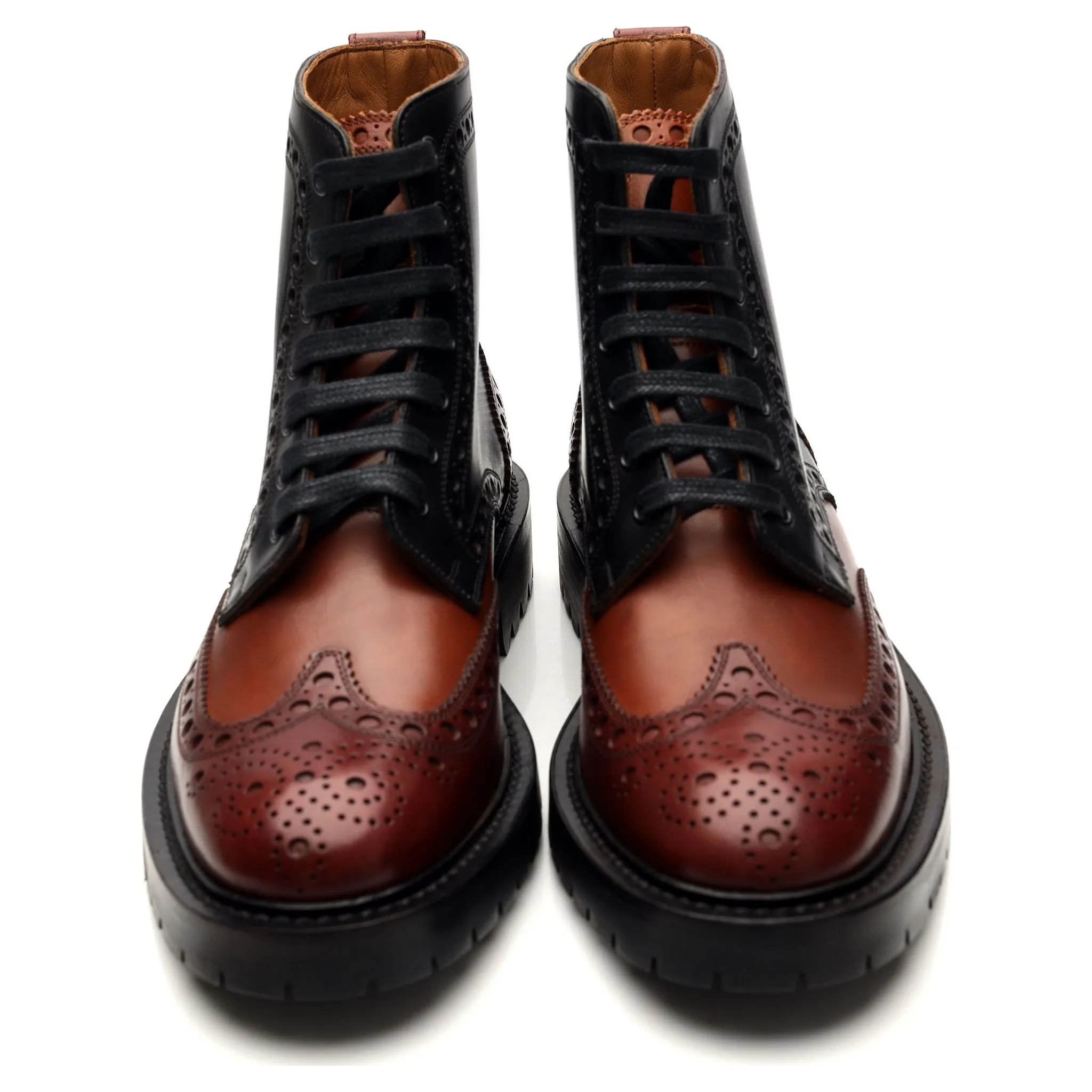 'Barkston' Black & Brown Leather Brogue Boots UK 6.5 EU 40.5