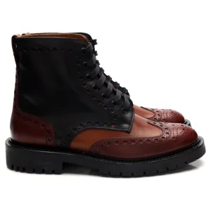 'Barkston' Black & Brown Leather Brogue Boots UK 6.5 EU 40.5