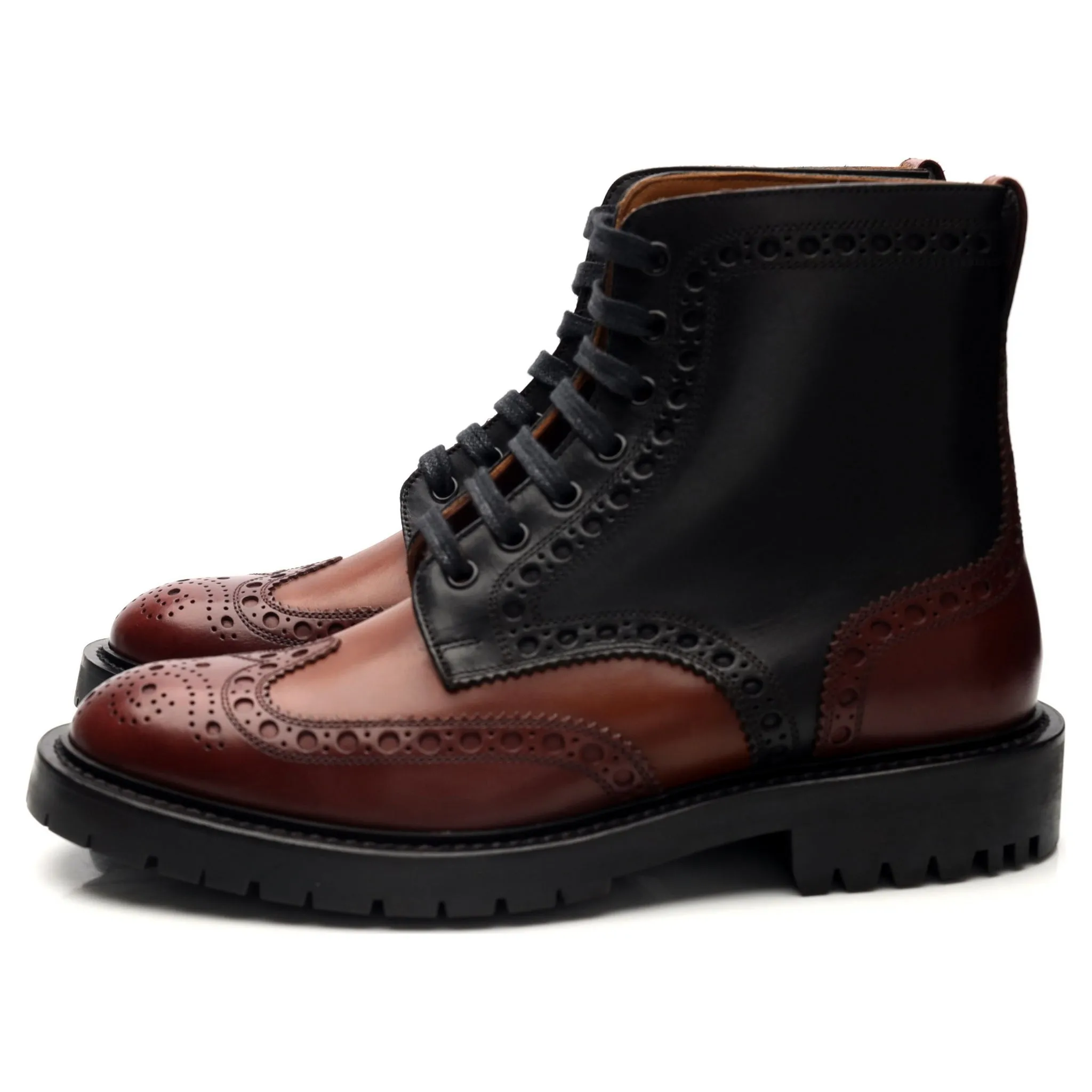 'Barkston' Black & Brown Leather Brogue Boots UK 6.5 EU 40.5