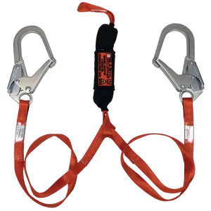 Bashlin - Twin leg climbing lanyard with nylon loop, two large steel ladder snaphooks and B-LAN shock absorber