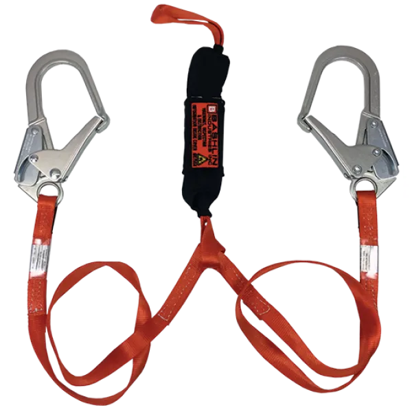 Bashlin - Twin leg climbing lanyard with nylon loop, two large steel ladder snaphooks and B-LAN shock absorber