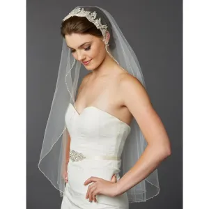 Beaded Fingertip Veil with Embroidered Lace