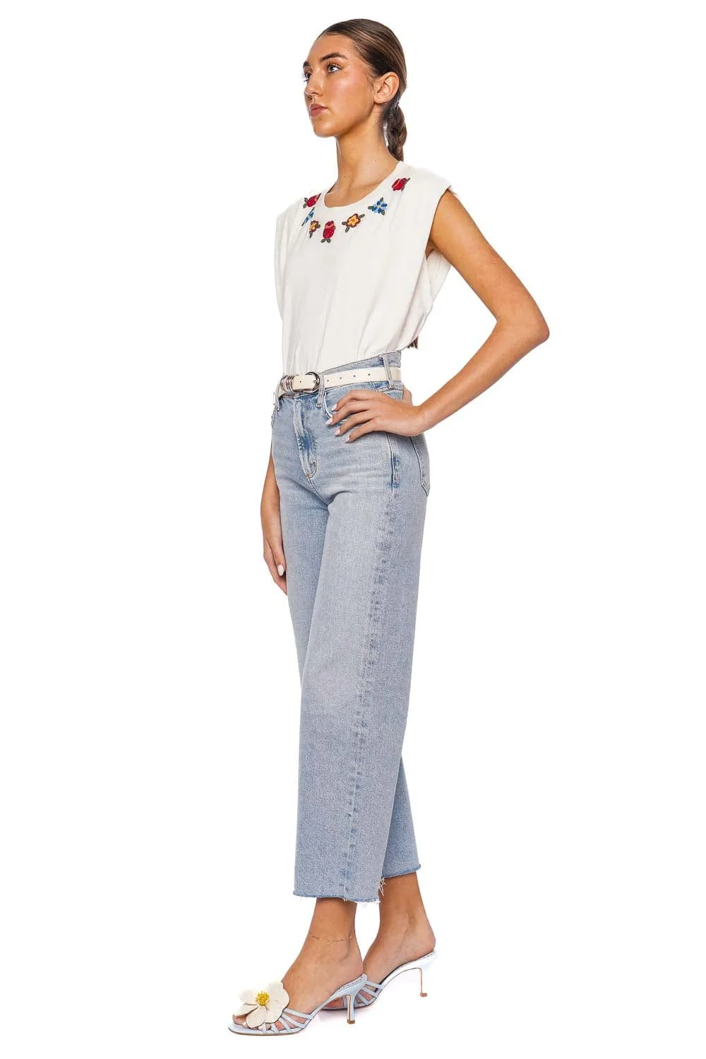 Beaded Flowers Embroidered Muscle Tee