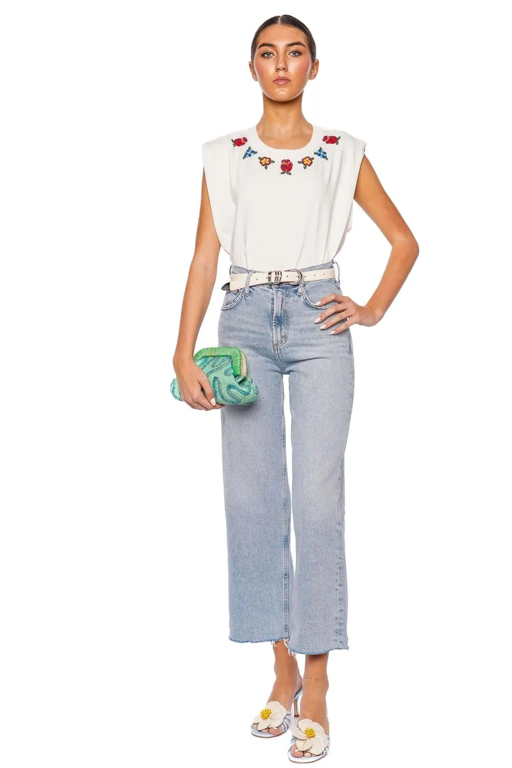 Beaded Flowers Embroidered Muscle Tee