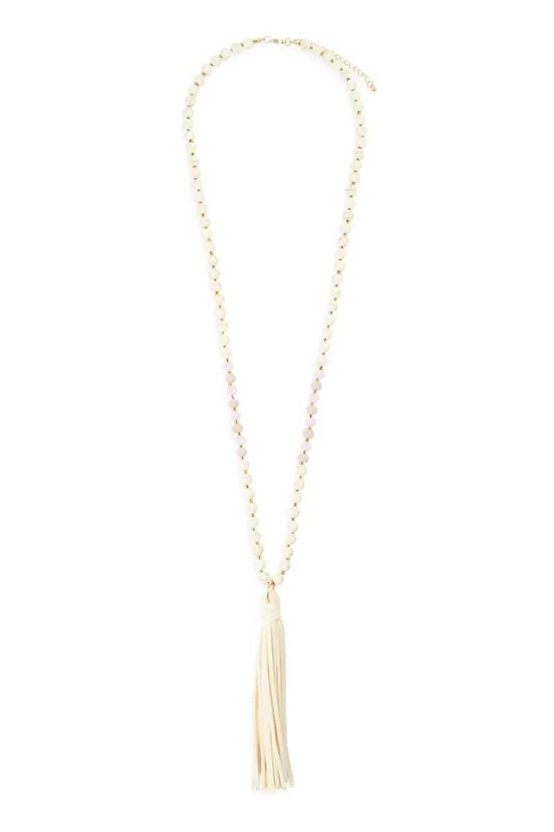 BEADED NECKLACE WITH LEATHER TASSEL
