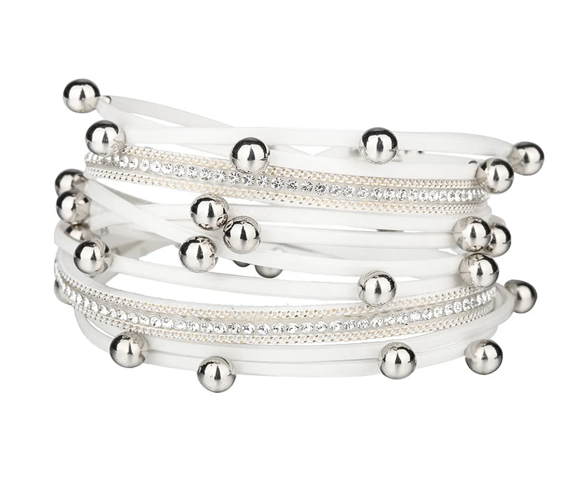 Beaded White Double Wrap Leather Bracelet