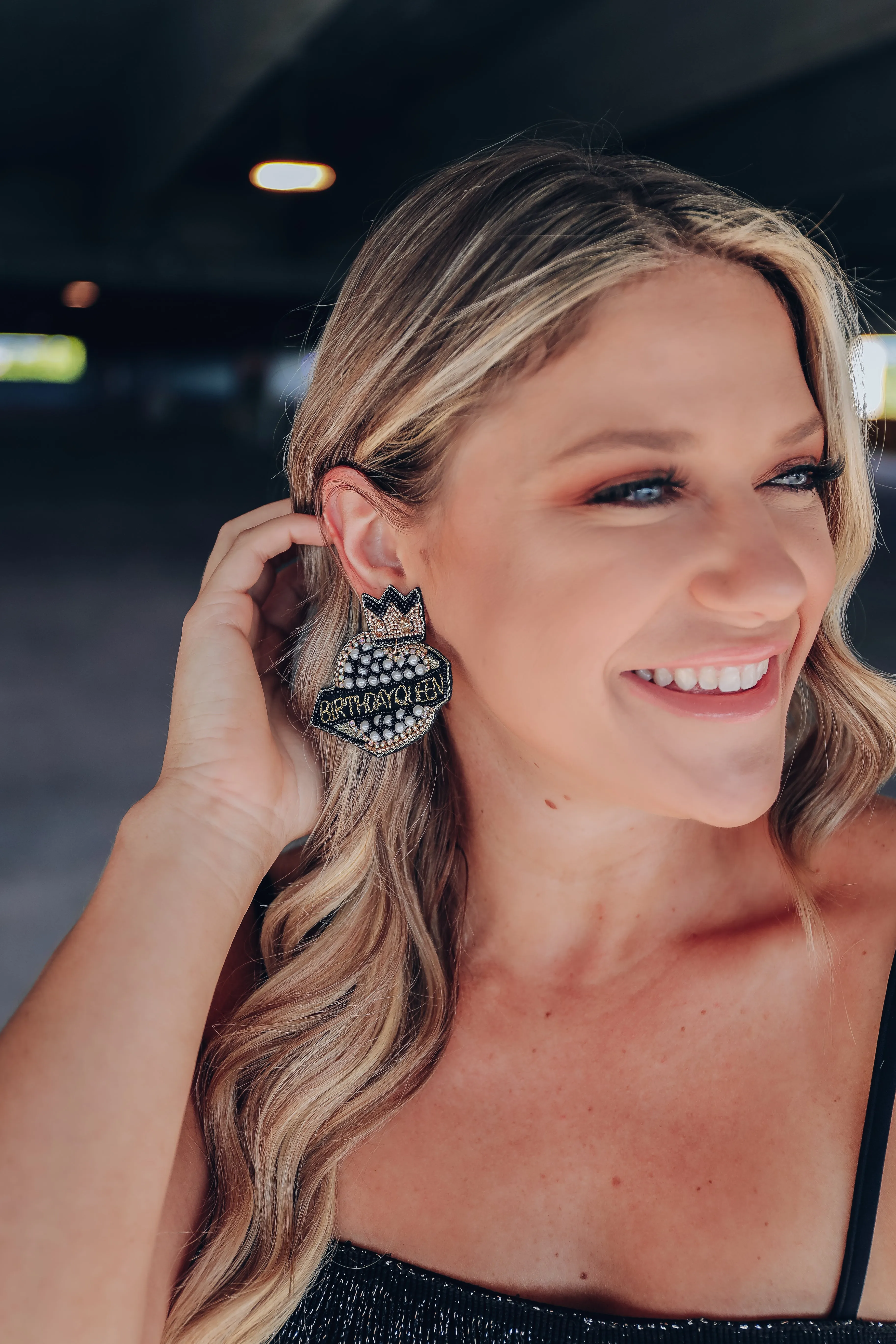 Birthday Queen Beaded Earrings - Black