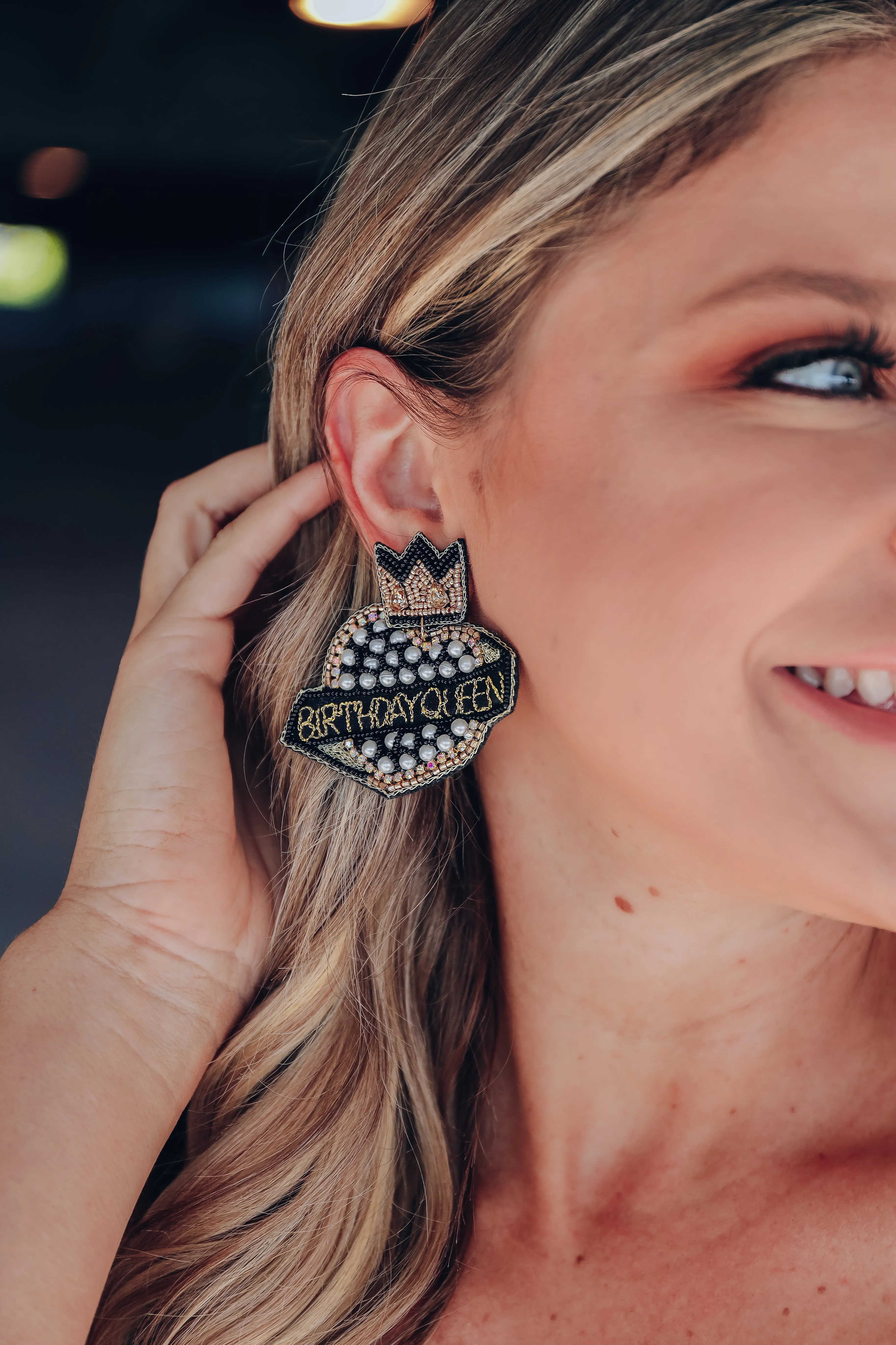 Birthday Queen Beaded Earrings - Black
