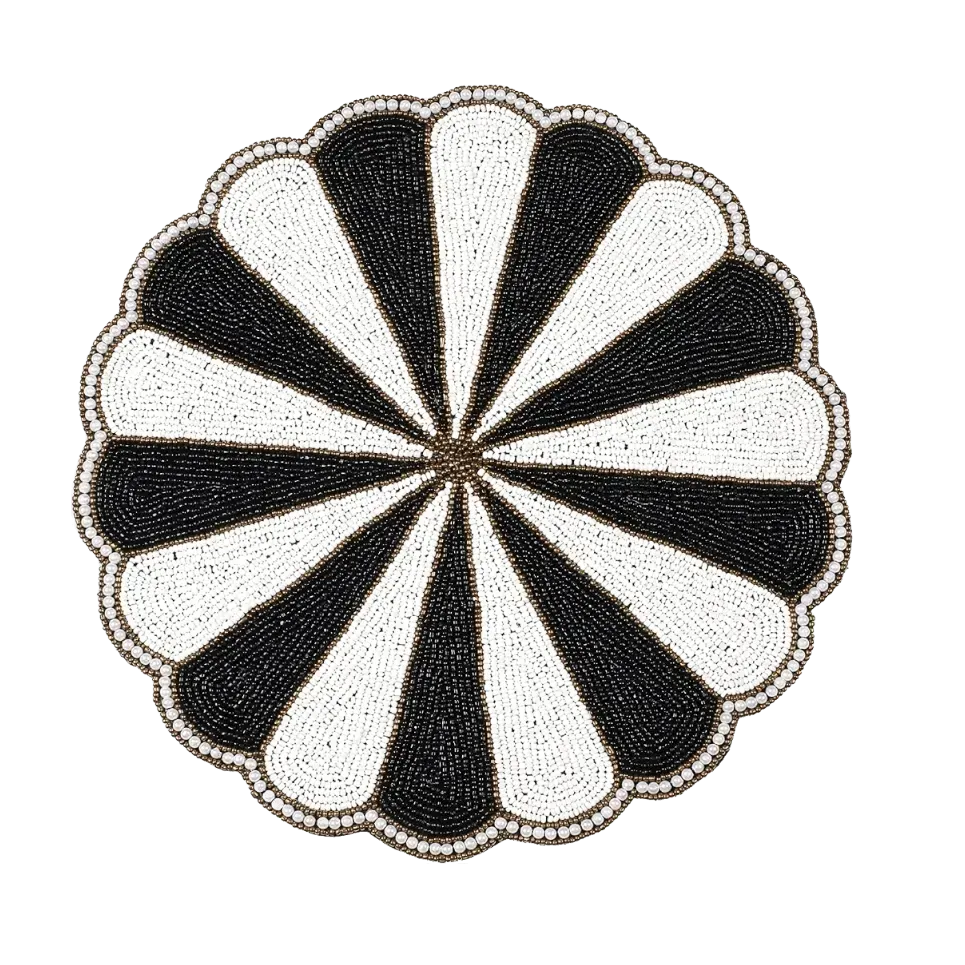 Black and White Beaded Round Placemats - Set of 4