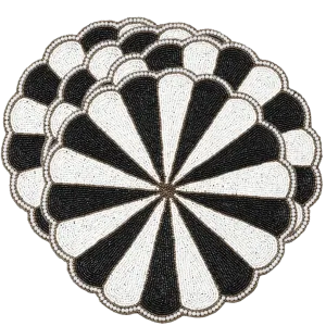 Black and White Beaded Round Placemats - Set of 4