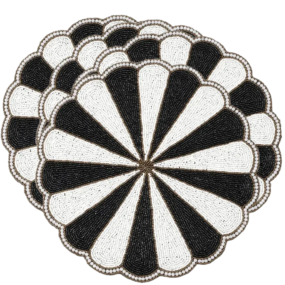 Black and White Beaded Round Placemats - Set of 4