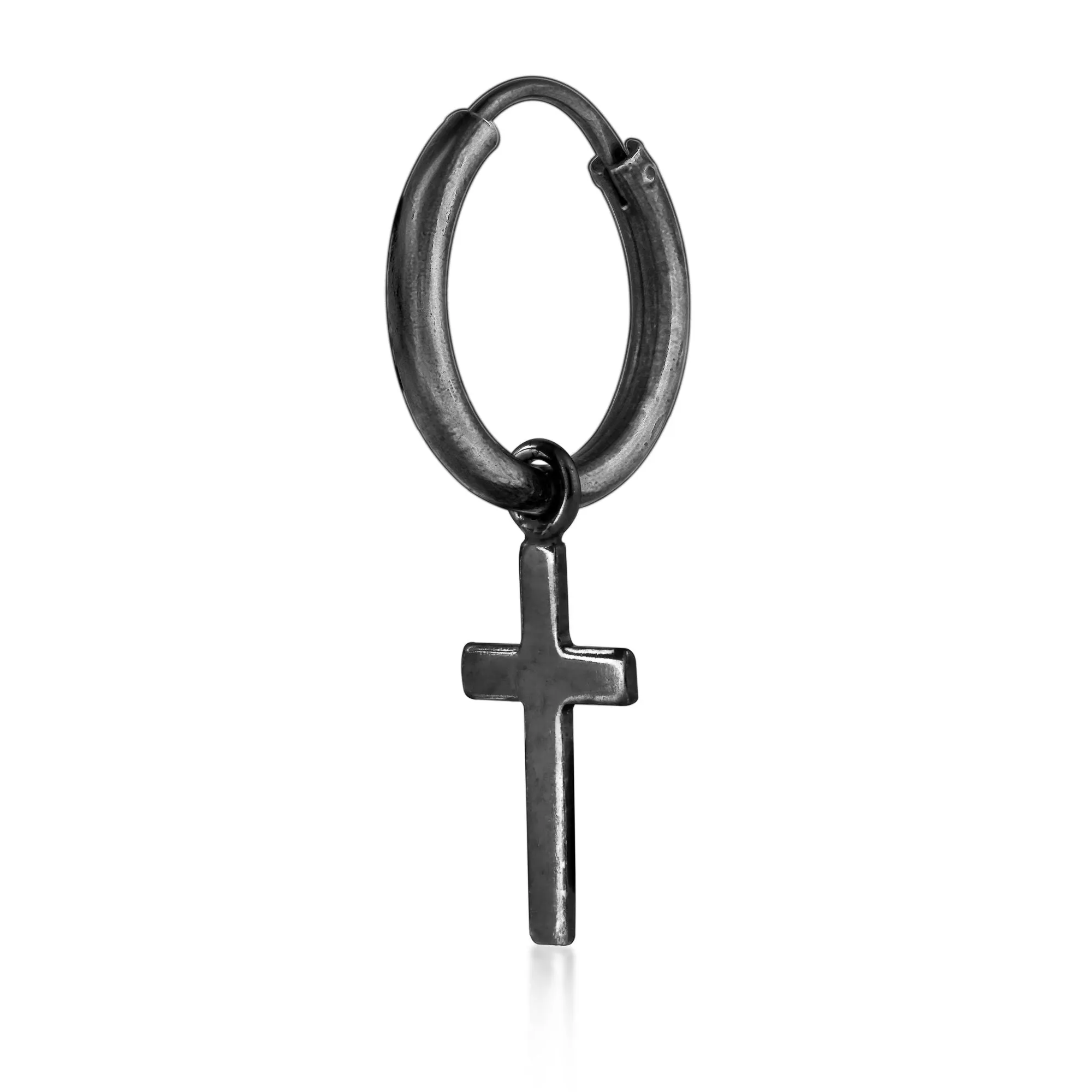 Black Cross Earring - Handmade Gothic Jewelry for men or women - Oxidized Sterling silver